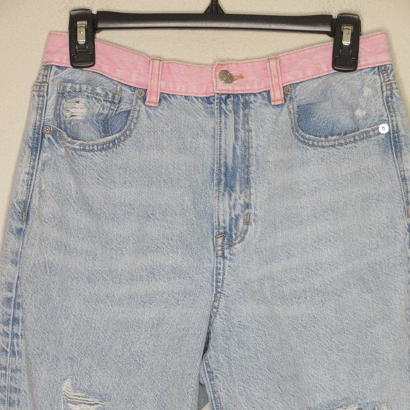 American Eagle Women's High Rise Pink Waistband Destruct Mom Jeans Size 6 B1-01 - Picture 8 of 16